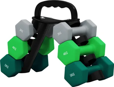 Produktbild von Hantelset mit Aufbewahrungsgestell, Set mit 6 Hanteln für Fitness-Training, 2 x 3kg, 2 x 4kg, 2 x 5kg