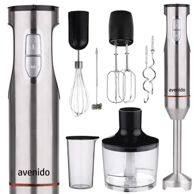 Obrázek produktu pro avenido Ruční mixér, sada 1800 W, titanové nože, 21 rychlostí, turbo, drtič, metly na šlehání, háky na těsto, napěňovač mléka