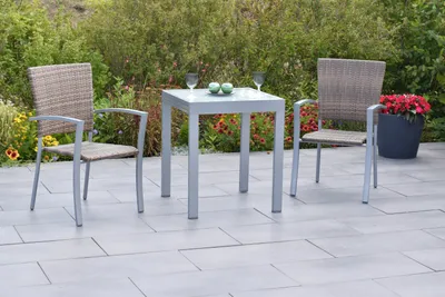 Produktbild von Merxx Gartenmöbelset "Savona" 3tlg. mit Balkonausziehtisch 65/130 x 65 cm - Aluminiumgestell Silber mit Kunststoffgeflecht Naturgrau