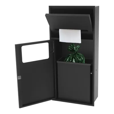 Image de Poubelle encastrable en acier inoxydable pour salle de bains et toilettes, encastrée, noire, 28 × 13,5 × 60 cm