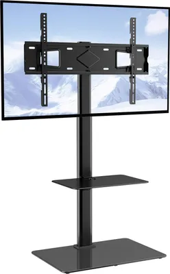 Immagine prodotto di VEVOR supporto per TV, supporto girevole per TV da 32 a 65 pollici, supporto portatile da pavimento regolabile in altezza con base in vetro temperato per camera da letto, soggiorno nero
