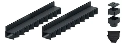 Produktbild von 2x1m ACO Hexaline 2.0 Entwässerungsrinne Schlitzaufsatz Kunststoff + Revisionselement + Stirnwand Bodenrinne Terrassenrinne