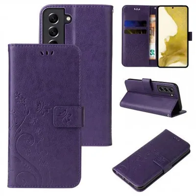 Produktbild von Kunstleder Flip-Hülle Floral für Samsung Galaxy S22 & S22 Ultra - Farbe: Violett - Modellkompatibilität: Für Samsung Galaxy S22