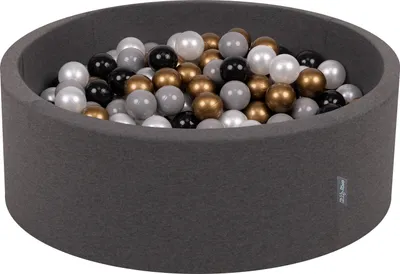Obrázok produktu pre KiddyMoon 90x30cm/200 loptičiek ∅ 7cm Okrúhly Detské penové loptičky  vyrobené v EÚ, Tmavo šedá: Čierna/Perleťová/Zlatá/Sivá