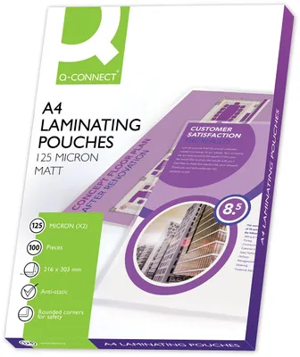 Produktbild von Q-Connect KF240055 Laminiertaschen A4, matt, 125 Mikron, 100 Stück