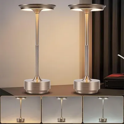 Produktbild von ZMH Nachttischlampe Kabellos Tischlampe Akku - LED Tischleuchte Touch Dimmbar Lampe mit USB Aufladbar Batterie Tischlampen Nickel 2er Set für Modern Fensterbank Wohnzimmer Kinderzimmer Schlafzimmer