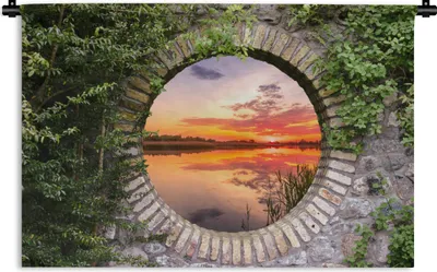 Produktbild von MuchoWow® Wandteppich Wandbehang Meer - Sonnenuntergang - Ausblick 150x100 cm Tapisserie Dekoration Wandtuch - Waschbar - Tapisserien - Wand-Decke