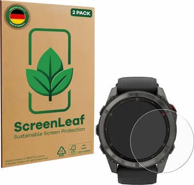 Produktbild von 2x ScreenLeaf Schutzfolie für Garmin Fenix 8 Pro AMOLED (51 mm) nachhaltiger Displayschutz Display Schutz Folie Klar Transparent