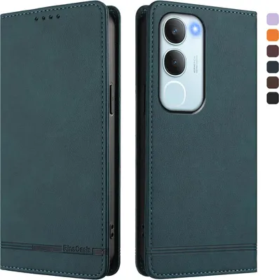 Image de Etui pour Vivo Y19S, étui rétro en cuirPolyuréthaneavec support et fentes pour cartes de crédit Vert