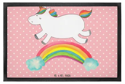 Produktbild von Mr. & Mrs. Panda fußmatte Einhorn Regenbogen 50 x 75 cm - Rot Pastell - Geschenk, Unicorn, Sauberlaufmatte, Einhornpower, Gummimatte, Türmatte, Erwachsenwerden, Glitzer
