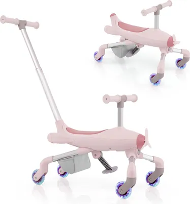 Produktbild von GOPLUS 2 in 1 Schiebeauto & Rutschauto, Dreirad mit verstellbarem Griff, LED Rädern & Korb, Rutscherfahrzeug für Kinder ab 18 Monaten, bis zu 50kg