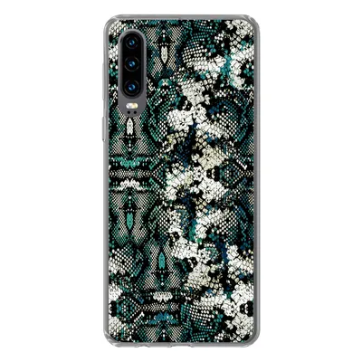 Produktbild von MuchoWow® Handyhülle Schutzhülle Hülle für Huawei P30 Tiermuster - Weiß - Türkis Silikon Softcase Handy Hülle - Kartenbesitzer