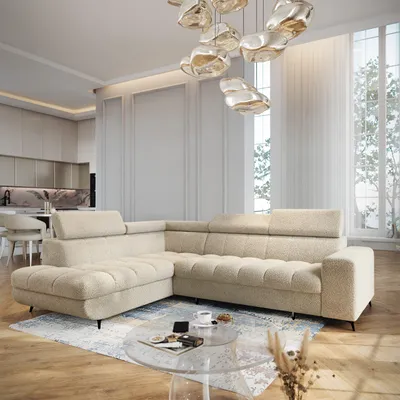Produktbild von Masseno Ecksofa MORIVA Q L-S mit Schlaffunktion L-Form, Sofa mit Bettkasten, Wohnzimmersofa, Couch, Soffa, Bettsofa, Couchgarnitur- Creme, QUELLE 02