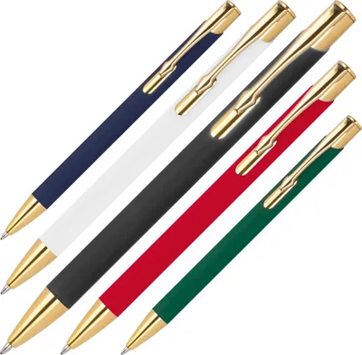 Produktbild von 5 Kugelschreiber aus Metall / mit goldenen Applikationen / 5 Farben