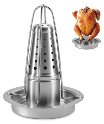 Productafbeelding van Bbq Kippenhouder van roestvrij staal, kippengrill met dienblad