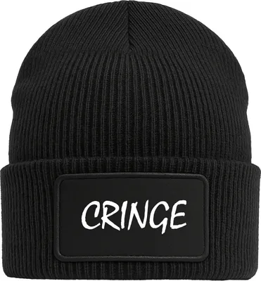 Produktbild von Huuraa Beanie Cringe Jugendwort Black doppellagige Polyacryl Mütze mit Patch Geschenkidee