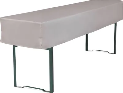 A bench with a gray cover on a white background.