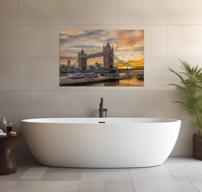 Produktbild von Wallario wasserfestes Poster selbstklebend 91,50 x 61 cm, Tower Bridge - London bei Sonnenuntergang, Badezimmerposter Spritzschutz mit Hochglanzoberfläche in Glasoptik