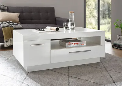 Image de Table basse de salon Meran 110 x 65 cm, blanc brillant, style moderne
