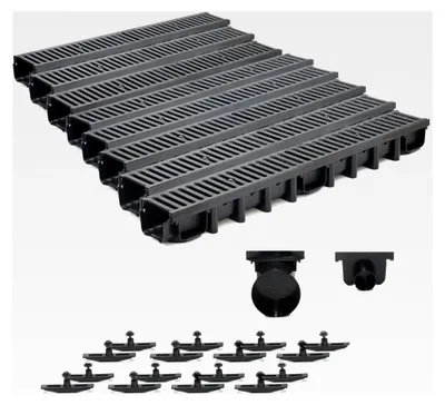 Produktbild von 8m Entwässerungsrinne B125, 98mm Gußrost komplettes Set