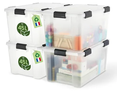 Obrázok produktu pre Sada štyroch plastových úložných boxov s vekom od spoločnosti Iris Ohyama, objem 45 litrov