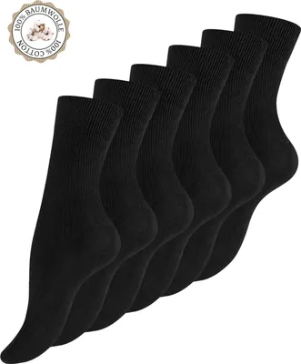 Produktbild von Yenita® 6 Paar 100% Baumwoll-Socken 35-38 schwarz