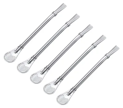Produktbild von Edelstahl-Yerba-Mate-Tee-Strohhalm, Yerba-Mate-Tee-Strohhalm, Löffel-Strohhalm, Silber, 5-teiliges Set