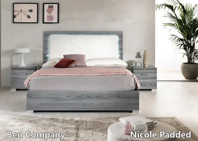 Image de Lit de luxe Chambre à coucher Lits modernes Bois Double Lit Gris 160x200 nouveau