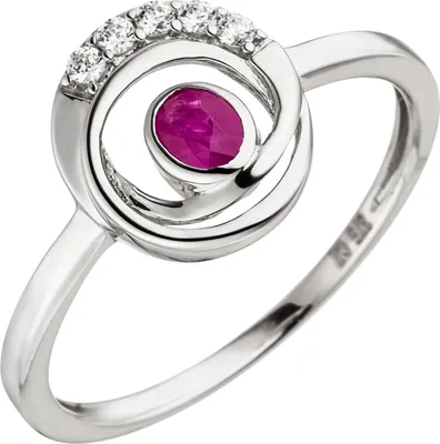 Produktbild von JOBO Damen Ring 60mm 375 Gold Weißgold 5 Zirkonia 1 Rubin Rubinring Weißgoldring