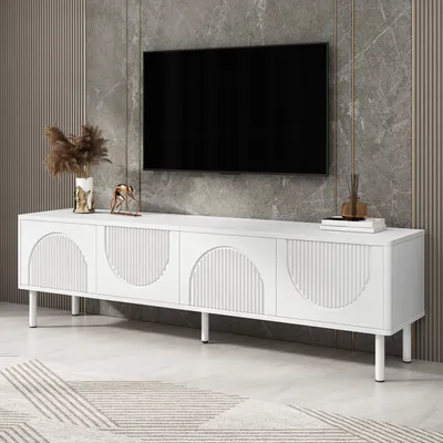 Produktbild von Merax TV-Lowboard 180 cm, TV-Schrank mit 3D-Relieftüren, Kabelmanagement und Stauraum, minimalistisch für Wohnzimmer und Flur, Weiß