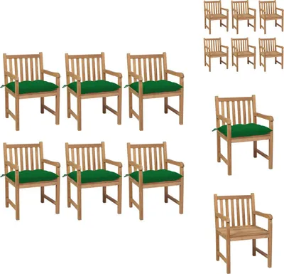 Produktbild von vidaXL Gartenstühle 6 Stk. mit Grünen Kissen Massivholz Teak -  Gartenstühle