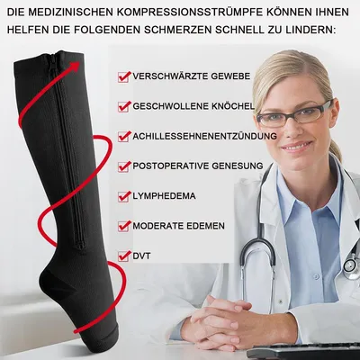 Produktbild von Kompressionsstrümpfe mit Reißverschluss (15–20 mmHg) für Damen und Herren, Kompressionsstrümpfe gegen Krampfadern für die Unterschenkel