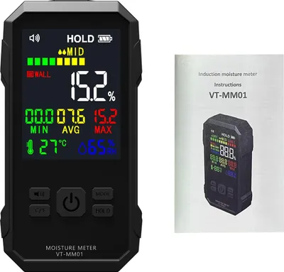 Obrázek produktu pro Bezkolíkový vlhkoměr pro sádrokartonové desky Detektor vlhkosti Nedestruktivní tester s LCD displejem Vysokofrekvenční vlny a funkce záznamu jedním tlačítkem pro