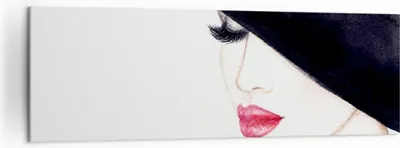Produktbild von Bild auf Leinwand - Leinwandbild - Frau Lippen Hut Eleganz - 160x50cm - Wand Bild - Wanddeko - Leinwanddruck - Bilder - Kunstdruck - Wanddekoration - Leinwand bilder - Wandkunst - AB160x50-2947