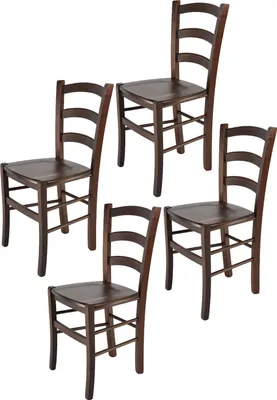 Produktbild von t m c s Tommychairs - 4er Set Stühle VENICE für Küche und Esszimmer, robuste Struktur aus lackiertem Buchenholz im Farbton dunkles Nussbraun und Sitzfläche aus Holz
