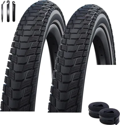 Produktbild von 2 x Schwalbe Fahrradreifen Draht Pick Up Performance Schwarz mit Reflex 55-406 ( 20 x 2.15 ) + 2 x Schwalbe Schläuche AV7 inkl. Reifenheber