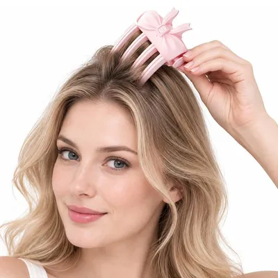 Produktbild von Haarwurzel Volumenstyler, beheizter Volumen-Haarclip für Pony und Oberkopf, 2 Heizstufen, PI-Heizfolie, kompakt, USB-C, Pink