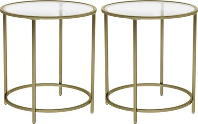 Produktbild von VASAGLE Beistelltisch, kleiner Glastisch, robustes Hartglas, rund, Ø 50 cm, Gold, 2er Set