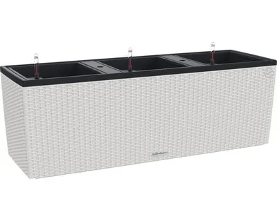 Obrázok produktu pre Kvetináč LECHUZA TRIO Cottage 40 svetlosivý | mini zeleninový záhon so zavlažovacím systémom a 3 vložkami na rastliny | vzhľad prútia | 129,5 x 42 x 44 cm| 15027