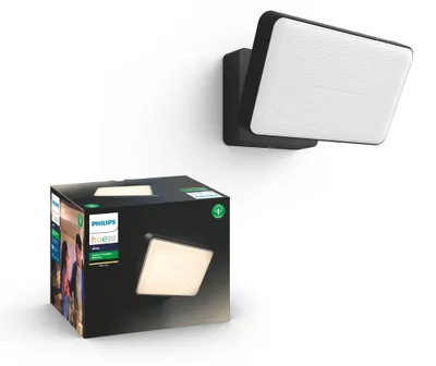 Zdjęcie produktu dla Philips Hue White Zewnętrzne oświetlenie projektorowe LED Welcome, Inteligentny kinkiet, Bluetooth/Zigbee, Czarny, Zintegrowane LED, Metal, Syntetyk, Niewymienialne źródło światła