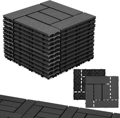 Zdjęcie produktu dla Płytki klikowe Clanmacy WPC 3 m² (33 szt.) | Płytki tarasowe, płytki balkonowe, płytki imitujące drewno – antracyt, 30 x 30 cm