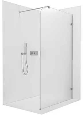 Imagen del producto de CERANO - Mampara de ducha Walk-in Orbis Round - Lado derecho - 8 mm - soporte redondo - cromo, vidrio esmerilado - 130x200 cm