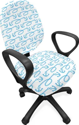 Produktbild von ABAKUHAUS Anker Bürostuhl Schonbezug, Ketten Segeln Cartoon, dekorative Schutzhülle aus Stretchgewebe, Blassblau Weiß