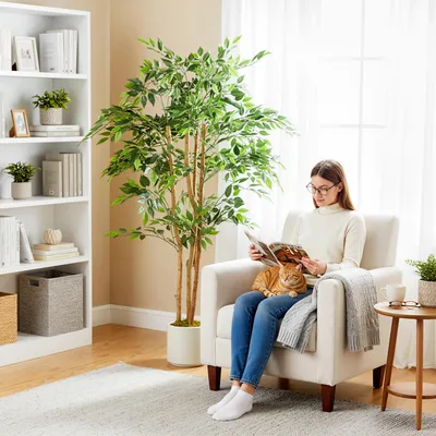 Produktbild von Künstlicher Ficus 150 cm - Kunstbaum Ficusbaum mit 1116 Blättern & Weißem Topf - Pflegeleichte Zimmerpflanze Kunstpflanze - Grün