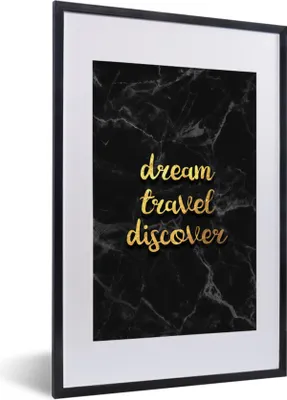 Produktbild von MuchoWow® Gerahmtes Poster Zitat - Reisen - Gold - Marmor 40x60 cm - Poster mit Schwarzem Bilderrahmen Wandposter Rahmen Foto Bilder - Poster in Rahmen