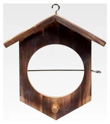 Produktbild von Meisenknödelhalter aus Holz | Vogelfutterspender zum Aufhängen mit Metallstab | Für Äpfel und Meisenknödel | Halter mit Dach für Balkon und Garten