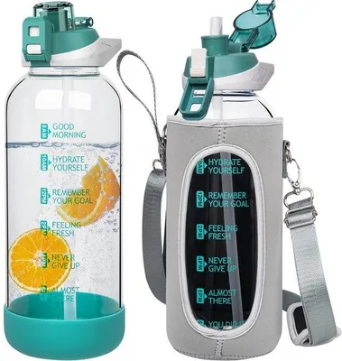 Productafbeelding van 1.5L Glazen Waterfles met Rietje en Tijdmarkeringen