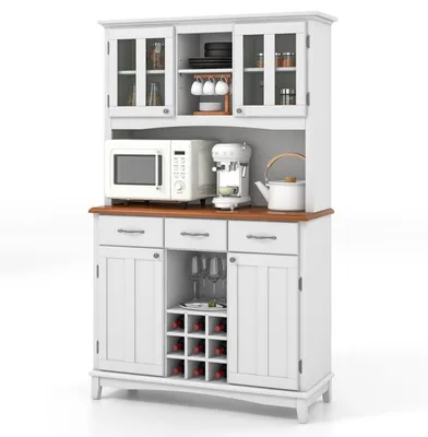 Produktbild von Küchenschrank - Küchenbuffet - Aufbewahrungsschrank - Buffet-Schrank - Vorratsschrank - Weißes MDF (hochwertig) - Verstellbare Glasböden