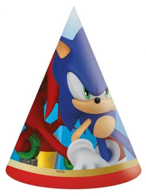 Produktbild von 6 Stück Sonic Partyhüte aus Pappe für Kindergeburtstage und Mottopartys