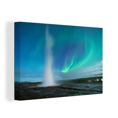 Obrázek produktu pro OneMillionCanvasses® Malba na plátně Nástěnná malba na plátně - Gejzír Strokkur s polární září - 150x100cm